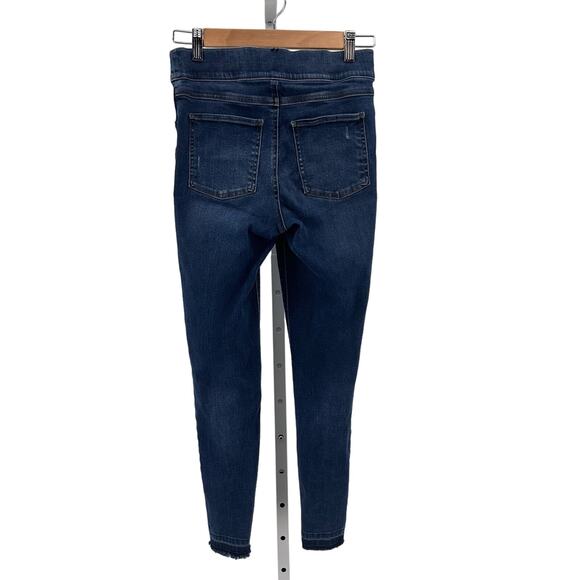Spanx Medium Wash Distressed Denim Ankle Leggings Womens Small Mid Rise Raw Hem - Picture 6 of 12